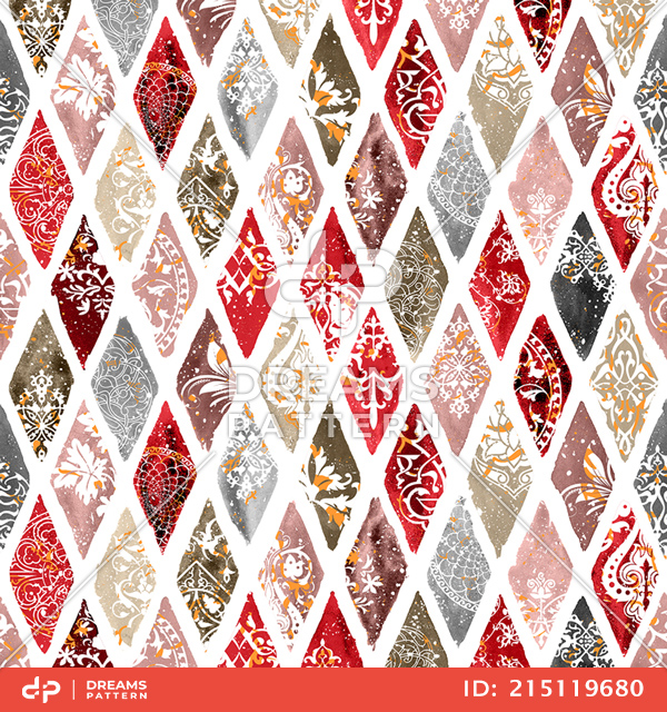 Seamless Pattern of Watercolor Diamonds with Effect. Ethnic Fashion Pattern.