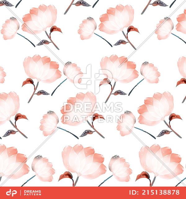 Seamless Bright Flowers Design. Ready for Fabric, Textile Prints on White Background.