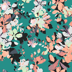 Seamless Abstract Floral Pattern, Beautiful Hand Drawn Leaves on Turquoise.