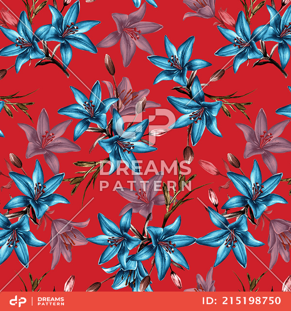 Seamless Floral Pattern with Leaves, Colorful Flowers Design Ready for Textile Prints.