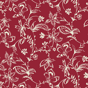 Seamless Hand Drawn Flowers with Leaves. Repeating Pattern on Dark Red Background.