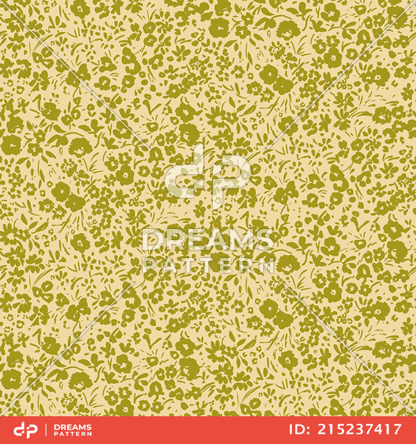 Seamless Pattern of Green Floral on Light Background Ready for Textile Prints.