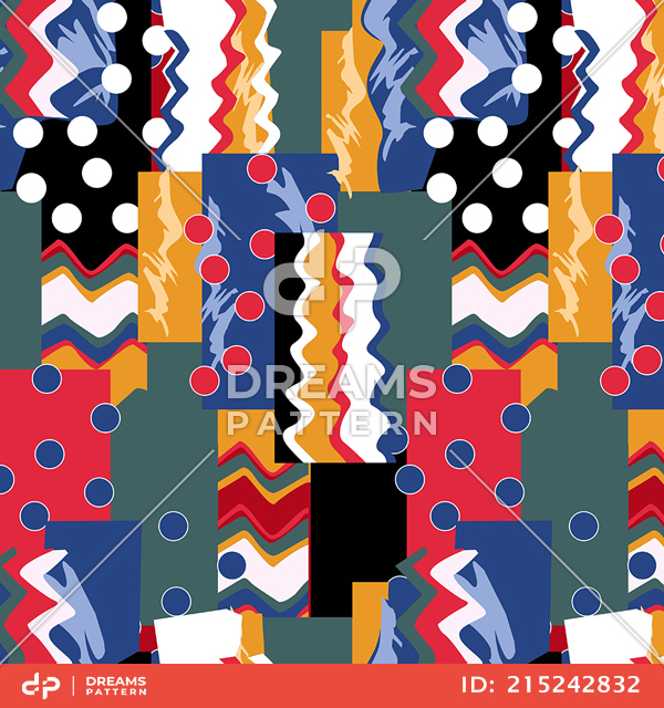 Seamless Modern Abstract Pattern, Colorful Squares and Circles Ready for Textile Prints.