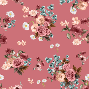 Seamless Watercolor Floral Pattern, Beautiful Flowers Bouquet on Pink Background.