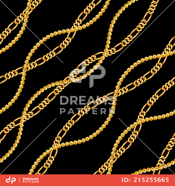 Seamless Pattern of Golden Chains. Curved Waves, Designed with diagonal form.