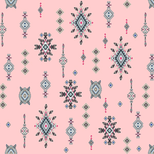 Seamless Colored Ethnic Design on Pink Background Ready for Textile Prints.