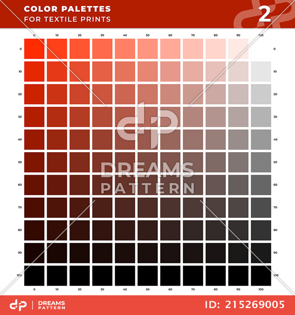 Set 02 Color Palettes for Textile Prints. Tints and Shades Chart, Colors Guide Swatches.