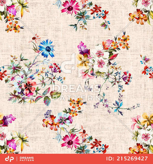 Seamless Colorful Floral Pattern, Ready for Textile Prints on Peach Background.