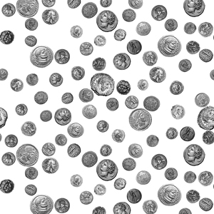 Ancient Coins Pattern on White Background Ready for Textile Print.