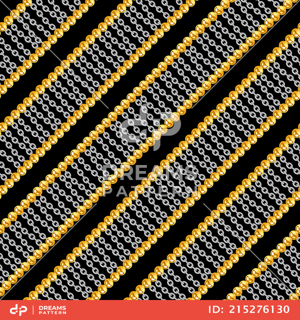 Seamless Pattern of Golden Chains Designed with diagonal form Ready for Textile Prints.