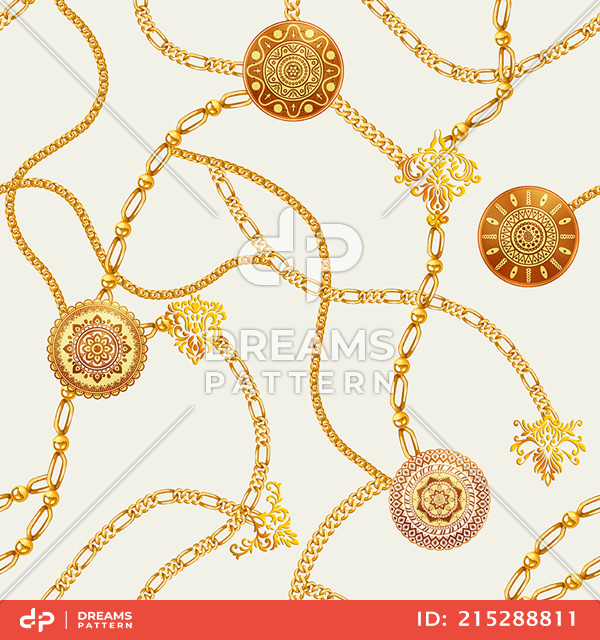 Seamless Golden Chains, Luxury Precious on Light background.