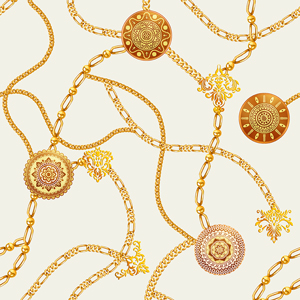 Seamless Golden Chains, Luxury Precious on Light background.