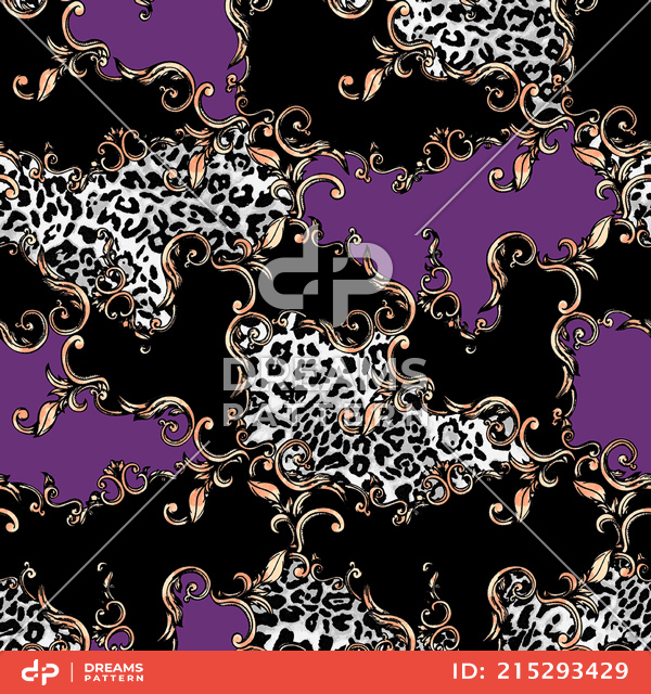 Leopard Skin and Baroque, Seamless Colored Pattern Patch for Textile Print.