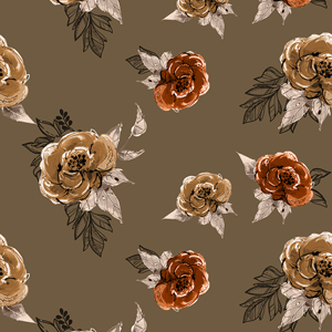 Seamless Watercolor Flowers with Leaves, Repeat Design Ready for Textile Prints.