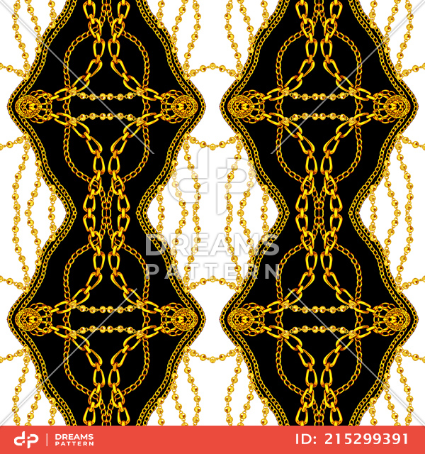 Seamless Symmetric Pattern of Golden Chains on White Background Ready for Textile Prints.