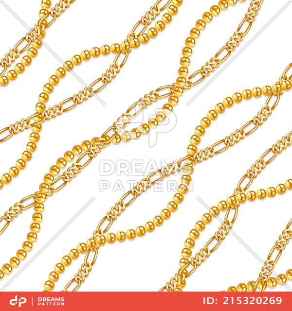 Seamless Pattern of Golden Chains. Curved Waves, Designed with diagonal form.