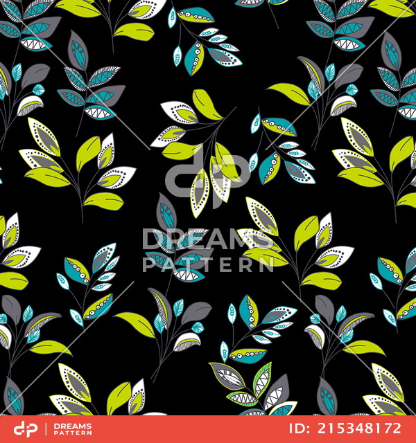 Beautiful Hand Drawn Leaves, Seamless Colorful Pattern Ready for Textile Print.