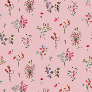 Seamless Beautiful Arrangement Floral Pattern with Leaves on Pink Background.