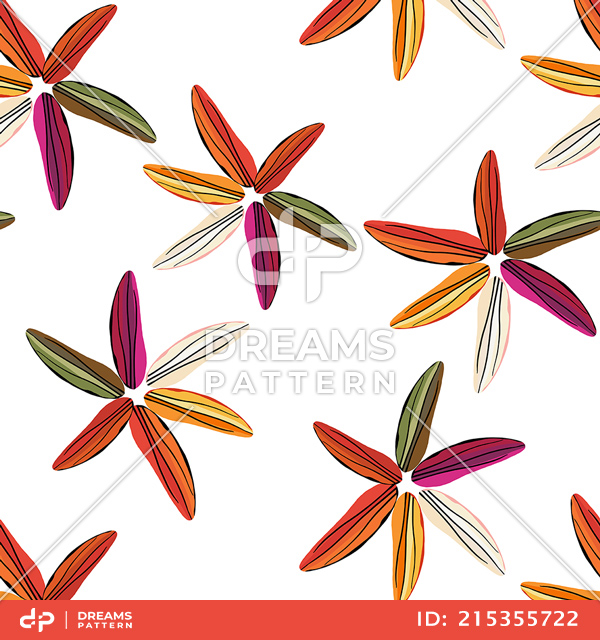 Beautiful Hand Drawn Lily Flowers, Seamless Pattern Designed on White Background.