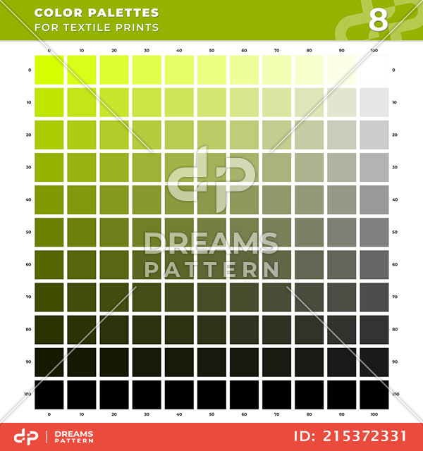 Set 08 Color Palettes for Textile Prints. Tints and Shades Chart, Colors Guide Swatches.