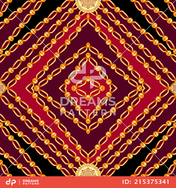 Seamless Golden Chains Pattern, on Maroon Background. Ready for Textile Print.