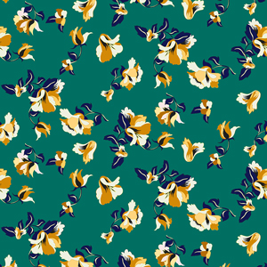 Trendy Seamless Pattern with Flowers on Green Background, Ready for Textile Prints.