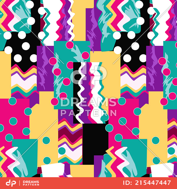 Seamless Modern Abstract Pattern, Colorful Squares and Circles Ready for Textile Prints.