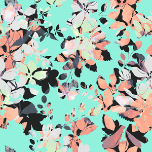Seamless Abstract Floral Pattern, Beautiful Hand Drawn Leaves on Mint.