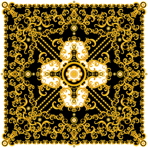 Luxury Golden Chains with Baroque Pattern. Silk Scarf Jewelry Shawl Design.