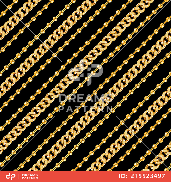 Seamless Pattern of Golden Chains Designed with diagonal form Ready for Textile Prints.