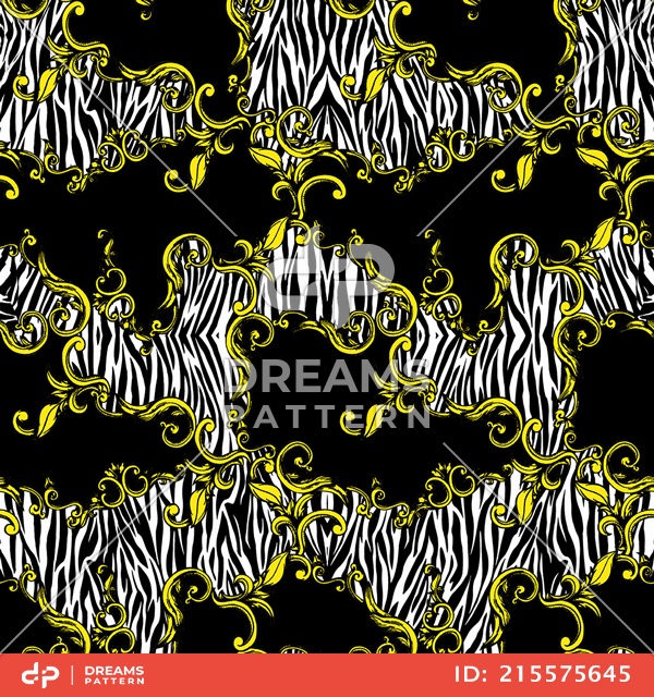 Zebra Skin and Baroque, Seamless Colored Pattern Patch for Textile Print.
