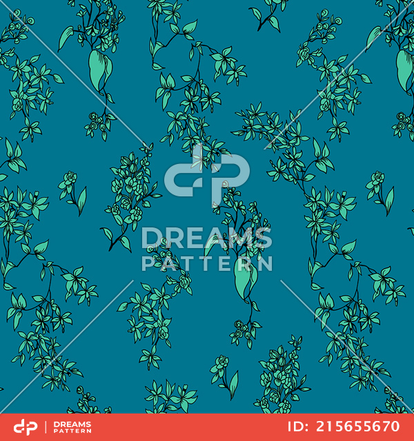 Seamless Floral Pattern, Small Hand Drawn Flowers with Leaves Ready for Textile Prints.