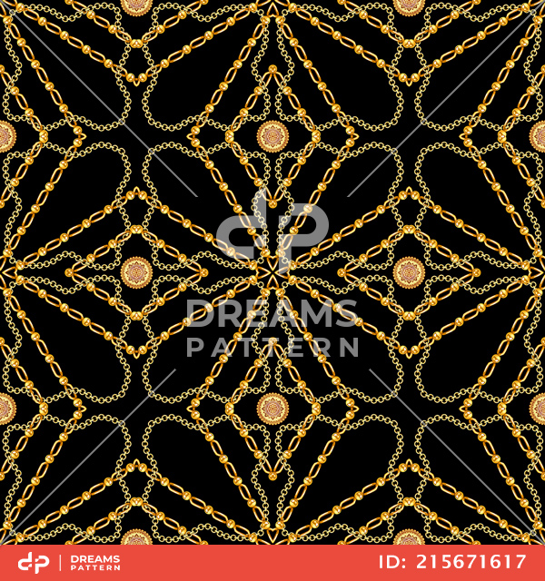 Seamless Golden Chains Pattern, on Black Background. Ready for Textile Print.