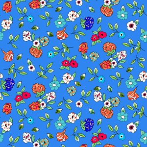 Small Hand Drawn Flowers, Seamless Spring Pattern on Blue Background.
