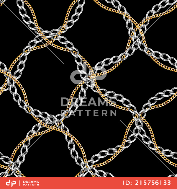 Seamless Golden and Silver Chains Designed with diagonal form Ready for Textile Prints.