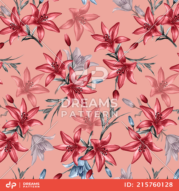 Seamless Floral Pattern with Leaves, Colorful Flowers Design Ready for Textile Prints.