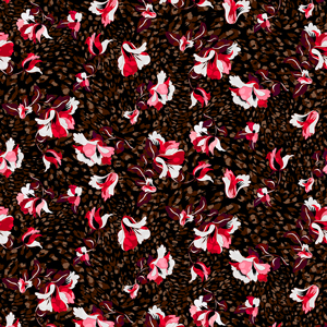 Trendy Seamless Pattern with Flowers with Leopard Skin on Black Background.
