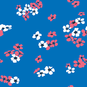 Seamless Hand Drawn Mini Flowers. Repeating Pattern on Blue Background.