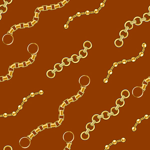 Seamless Golden Chains, Luxury Pattern on Brown Background.