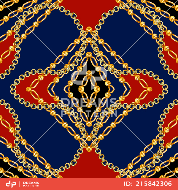 Seamless Golden Chains Pattern, on Colored Background. Ready for Textile Print.