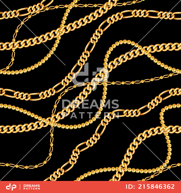 Seamless Pattern of Luxury Golden Chains on Black Background.