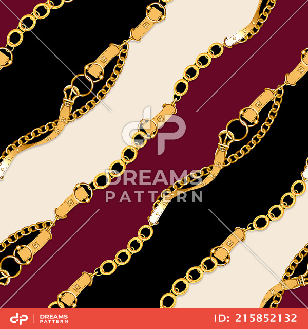 Seamless Pattern of Chains and Belts. Curved Waves, Designed with diagonal form.