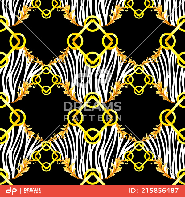 Dreams Pattern - Seamless Golden Baroque with Zebra Pattern on Black ...