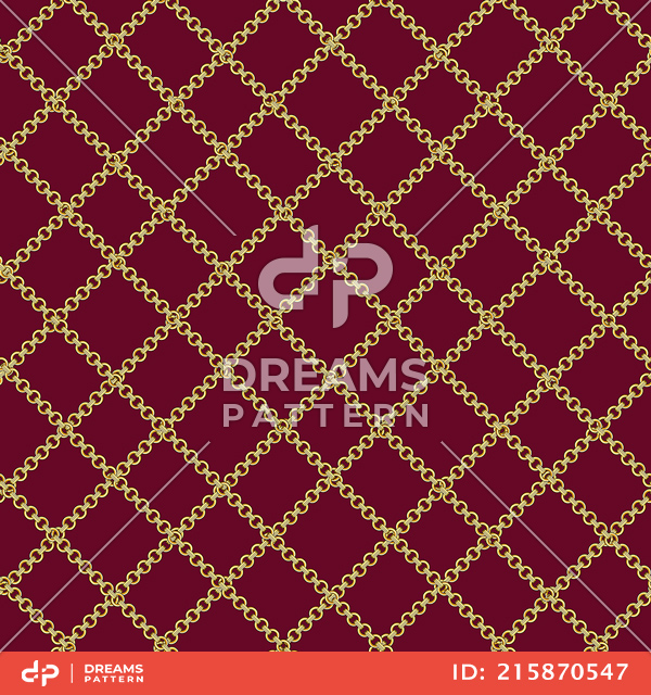 Seamless Pattern of Golden Chains Designed with diagonal form Ready for Textile Prints.