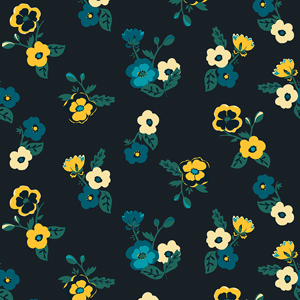 Seamless Modern Hand Drawn Floral Pattern on Dark Blue Background. Ready for Textile.