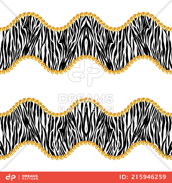 Seamless Wavy Golden Chains with Zebra Skin. Repeat Design Ready for Textile Prints.