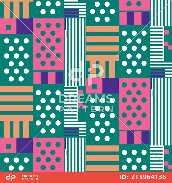 Seamless Stripes and Dots, Colored Mixed Pattern Ready for Textile Prints.