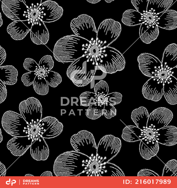 Seamless Embroidery Flowers Pattern. Fashion Art for Clothes, T-shirt and Textile.