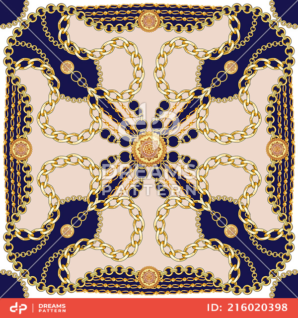 Seamless Golden Chains Pattern, Trendy Repeating Scarf for Textile Print.