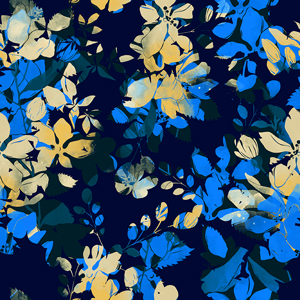 Seamless Abstract Floral Pattern, Beautiful Hand Drawn Leaves on Dark Blue.